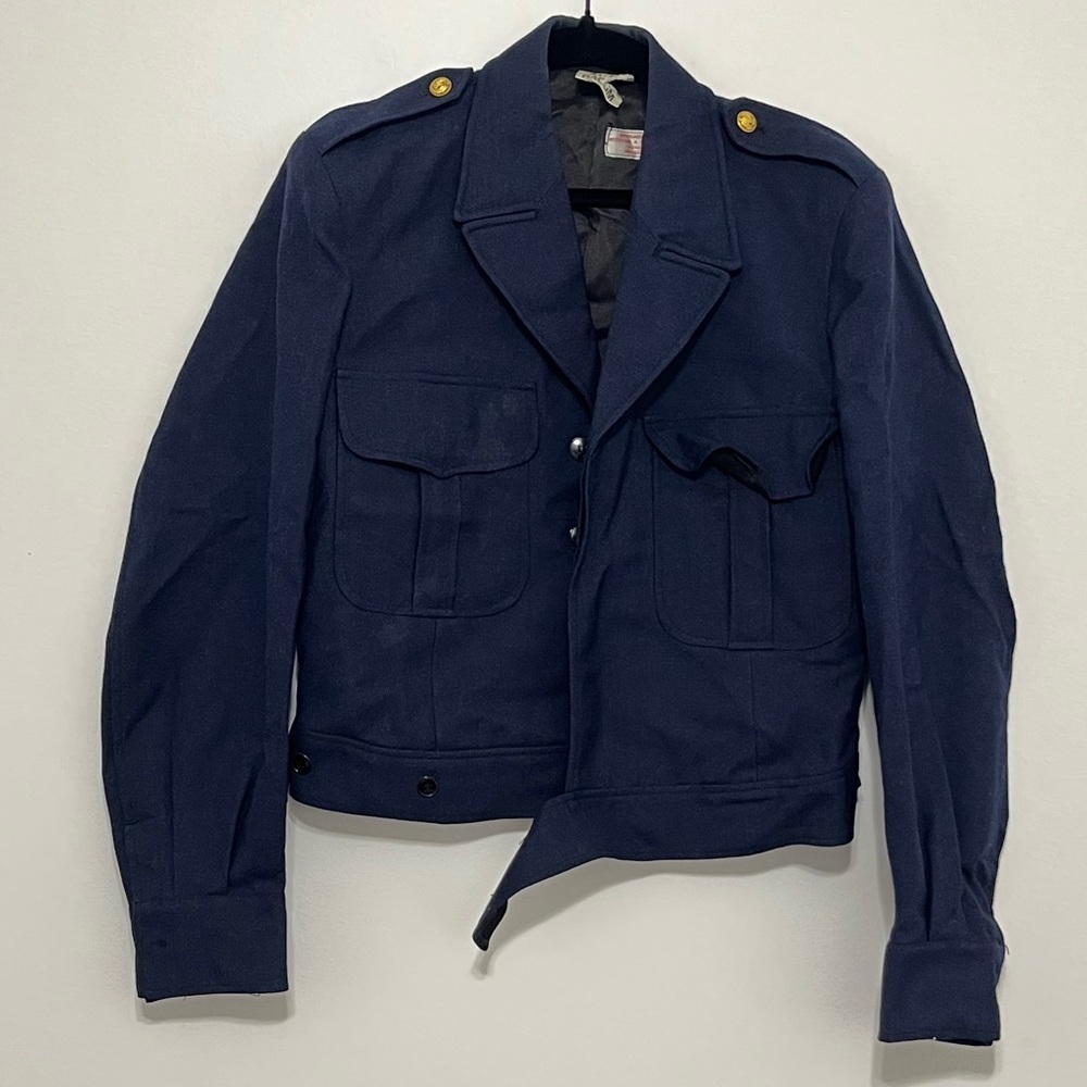 Vintage French Navy Military Wool Cropped Jacket